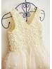 V Neck Pearls Beaded Champagne Tulle Dreamy Flower Girl Dress V Neck Pearls Beaded Champagne Tulle Dreamy Flower Girl Dress